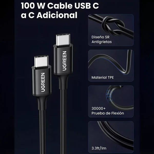 Ugreen Cargador De Coche Usb Tipo C Pd 3.0 130w Con Cable De 1 Metro - Imagen 3